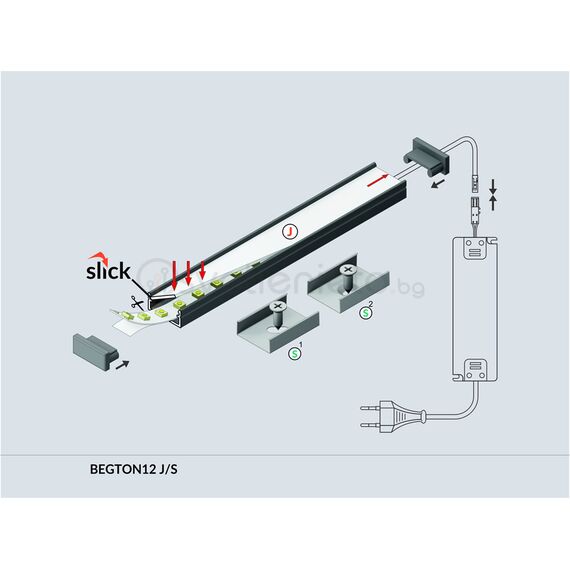 Черен анодизиран LED профил за открит монтаж BEGTON12 J/S 2000 | Osvetlenieto.bg