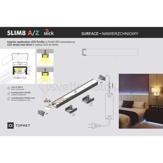 Черен анодизиран LED профил за открит монтаж SLIM8 A/Z 2000 | Osvetlenieto.bg