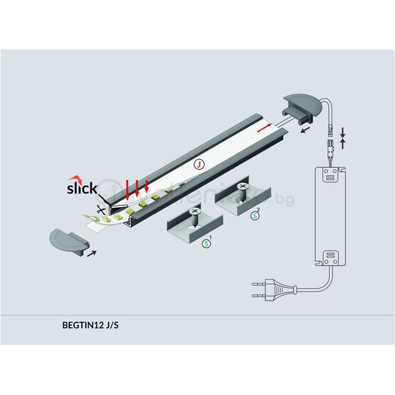Черен анодизиран LED профил за вграждане BEGTIN12 J/S 2000 | Osvetlenieto.bg