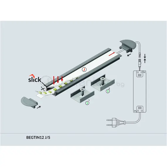 Черен анодизиран LED профил за вграждане BEGTIN12 J/S 2000 | Osvetlenieto.bg