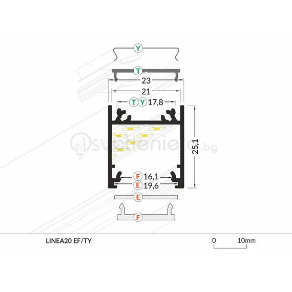 Черен LED профил LINEA20 EF/TY 2000 открит монтаж | Osvetlenieto.bg