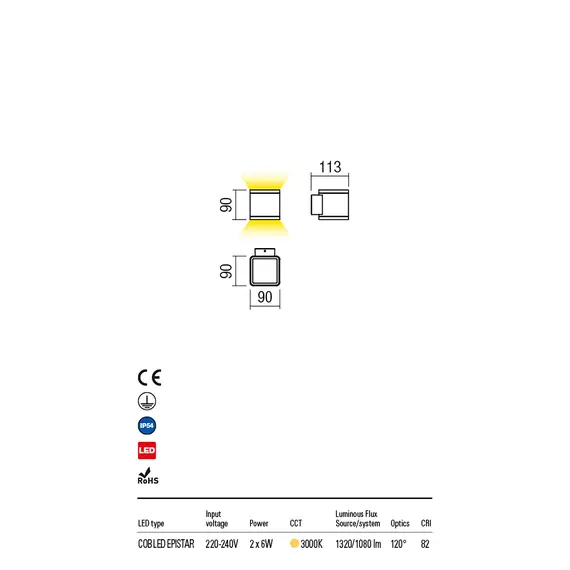 LED Външен аплик BETA 9065 Redo IP54 2x6W 3000K | Osvetlenieto.bg