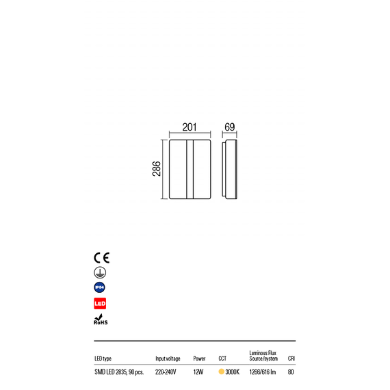 LED Външен аплик BREDA 90023 Redo IP54 12W 3000K | Osvetlenieto.bg