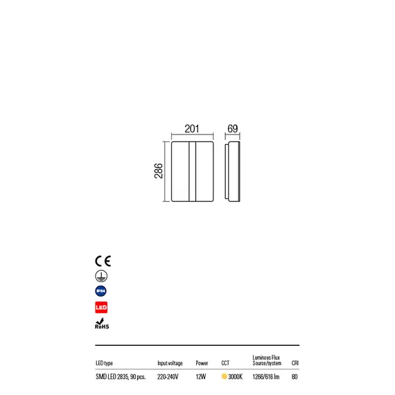 LED Външен аплик BREDA 90023 Redo IP54 12W 3000K | Osvetlenieto.bg