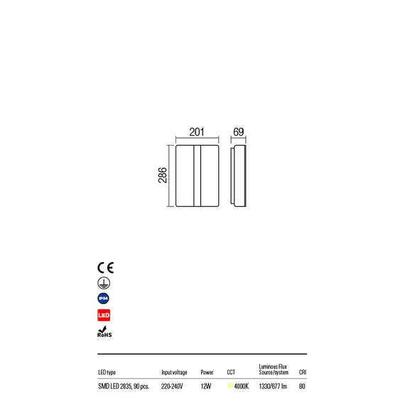 LED Външен аплик BREDA 90024 Redo IP54 12W 4000K | Osvetlenieto.bg