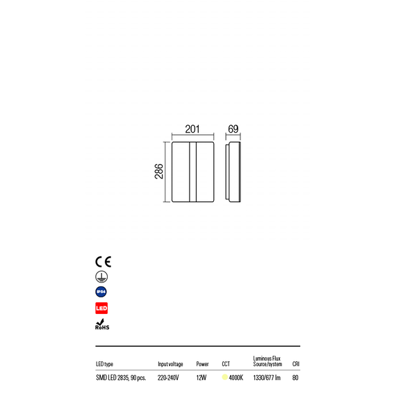LED Външен аплик BREDA 90024 Redo IP54 12W 4000K | Osvetlenieto.bg
