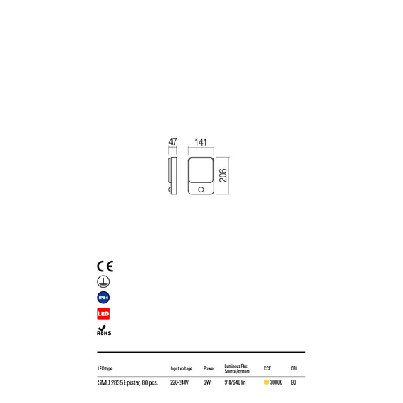 LED Външен аплик COLIN 90131 Redo IP54 9W 3000K | Osvetlenieto.bg