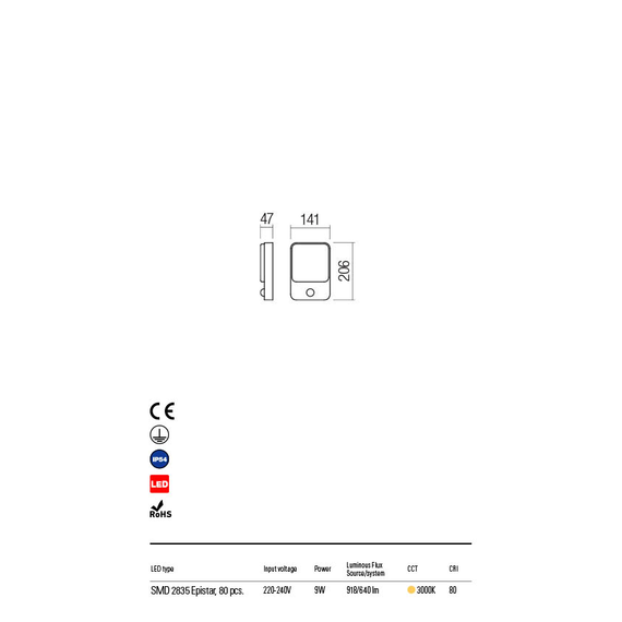 LED Външен аплик COLIN 90133 Redo IP54 9W 3000K | Osvetlenieto.bg