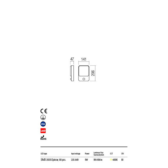 LED Външен аплик COLIN 90134 Redo IP54 9W 4000K | Osvetlenieto.bg