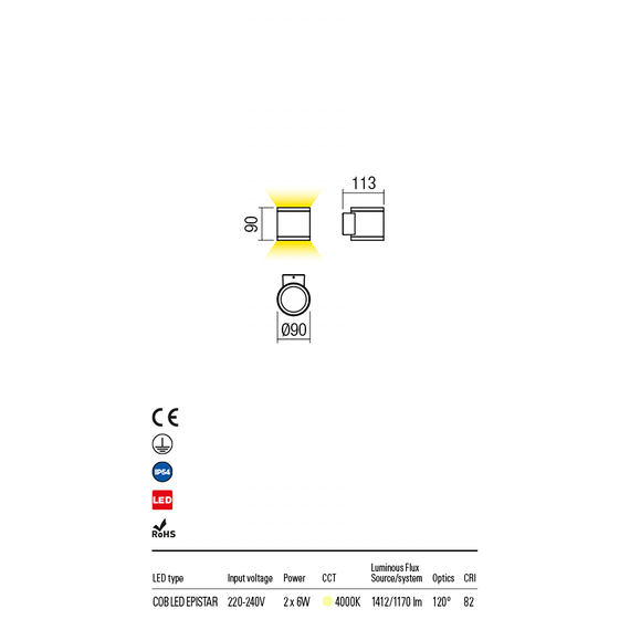 LED Външен аплик ETA 9593 Redo IP54 2x6W 4000K | Osvetlenieto.bg