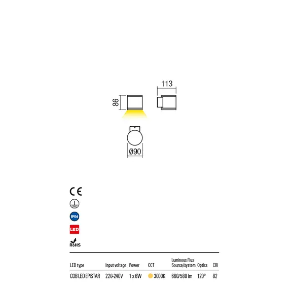 LED Външен аплик ETA 9594 Redo IP54 6W 3000K | Osvetlenieto.bg