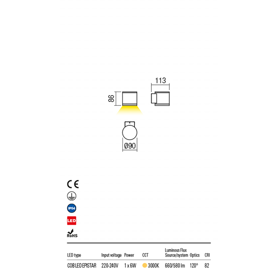 LED Външен аплик ETA 9596 Redo IP54 6W 3000K | Osvetlenieto.bg