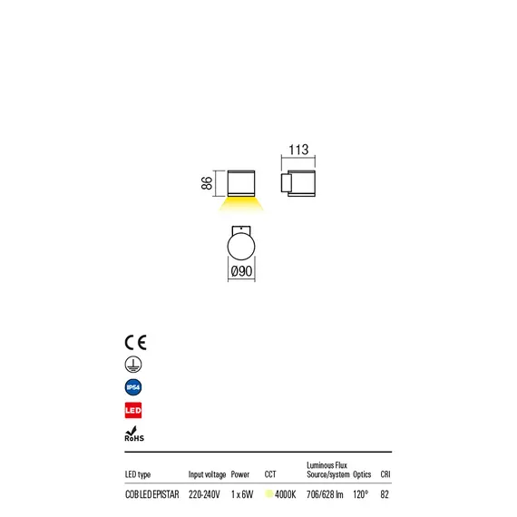 LED Външен аплик ETA 9597 Redo IP54 6W 4000K | Osvetlenieto.bg