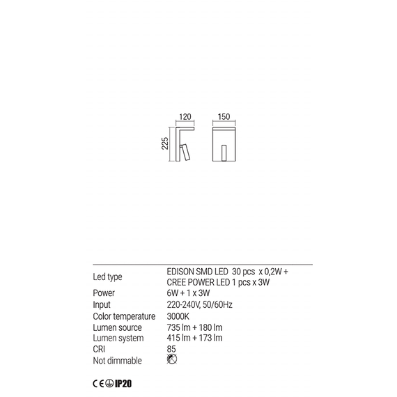 LED Аплик AGOS 01-1499 Redo 1x6W+1x3W 3000K WHITE | Osvetlenieto.bg