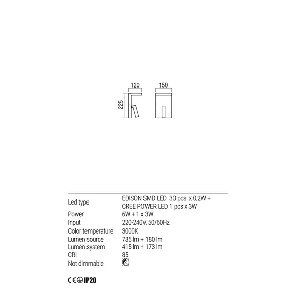 LED Аплик AGOS 01-1500 Redo 1x6W+1x3W 3000K BLACK | Osvetlenieto.bg