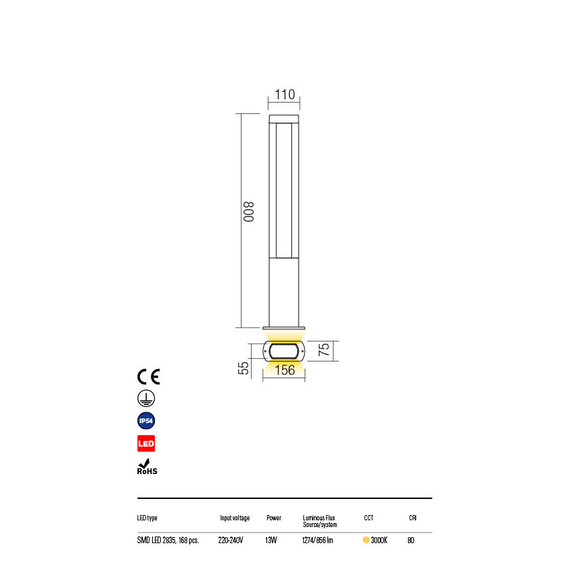 LED Градински стълб  DOLMEN 90125 Redo IP54 | Osvetlenieto.bg