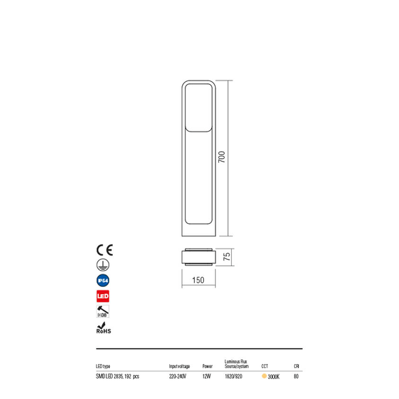 LED Градински стълб  MIST 90245 Redo IP54 | Osvetlenieto.bg