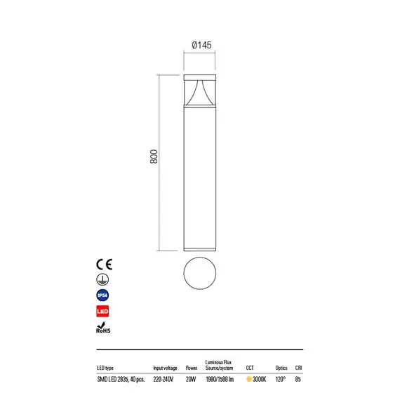 LED Градински стълб  PALACE 90164 Redo IP54 | Osvetlenieto.bg