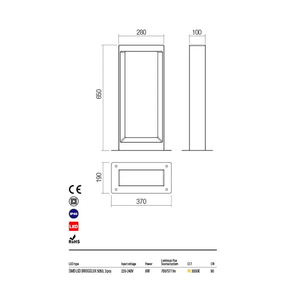 LED Градински стълб STARK  90037 Redo IP20 | Osvetlenieto.bg