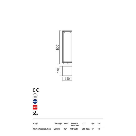 LED Градински стълб  TOWER 90052 Redo IP54 | Osvetlenieto.bg