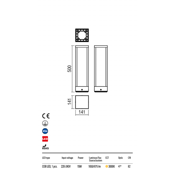 LED Градински стълб  TOWER 9578 Redo IP54 | Osvetlenieto.bg