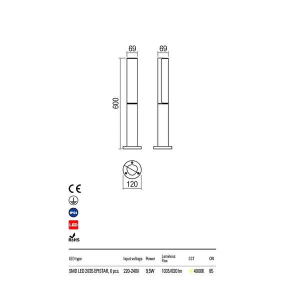 LED Градински стълб  TROLL 9589 Redo IP54 | Osvetlenieto.bg