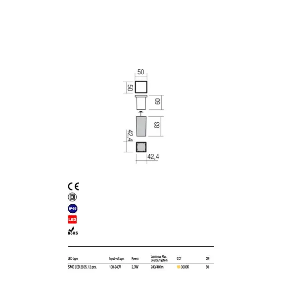 LED Луна за вграждане в стена XPI 90040 Redo IP65 | Osvetlenieto.bg