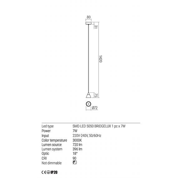 LED Пендел EIKO 01-1750 Redo WH | Osvetlenieto.bg