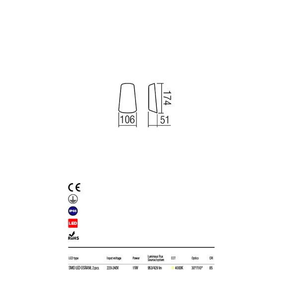 LED Външен аплик TWILL Wall 9542 Redo IP65 | Osvetlenieto.bg