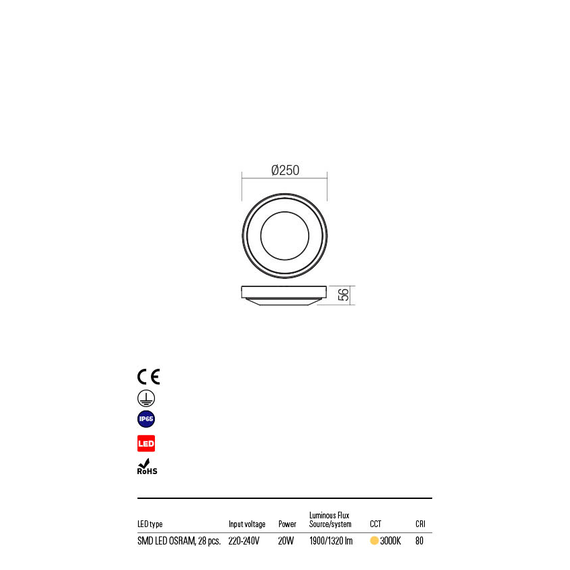 LED Външен плафон OSIRIS 90119 Redo IP65 | Osvetlenieto.bg