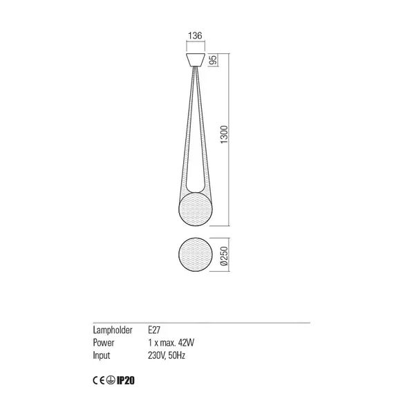 Полилей ALLURIA 01-1972 Redo 1xE27 D250mm | Osvetlenieto.bg