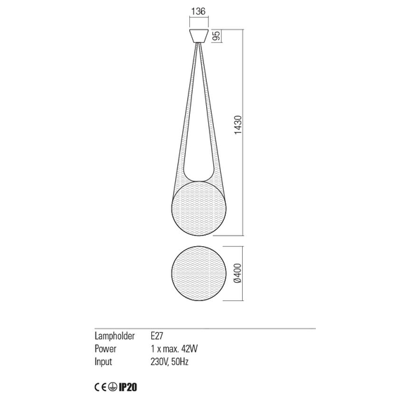 Полилей ALLURIA 01-1974 Redo 1xE27 D400mm | Osvetlenieto.bg