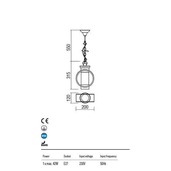 Външна висяща лампа COMPASS 9572 Redo IP23 | Osvetlenieto.bg