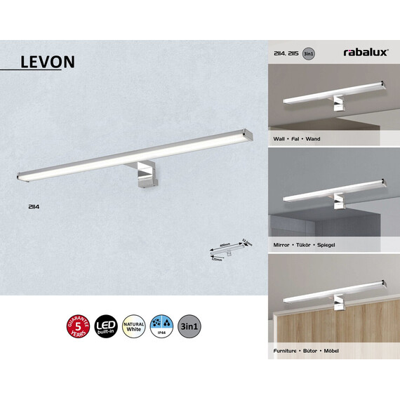 Аплик за баня Levon 2114 Rabalux 8W 4000K IP44 | Osvetlenieto.bg