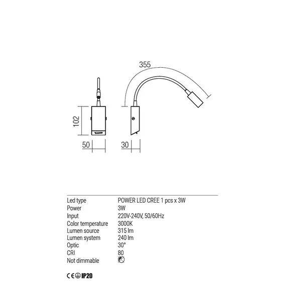 LED Аплик HELLO 01-1195 Redo  3W SN | Osvetlenieto.bg