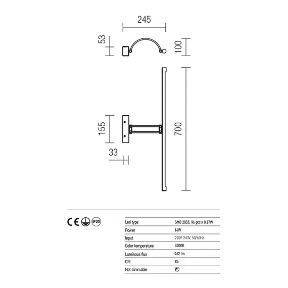 LED Аплик IKON 01-458 Redo 16W 3000K CH | Osvetlenieto.bg