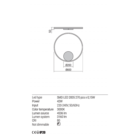 LED Аплик ORBIT 01-1703-DALI Redo 42W 3000K D600 BRASS | Osvetlenieto.bg