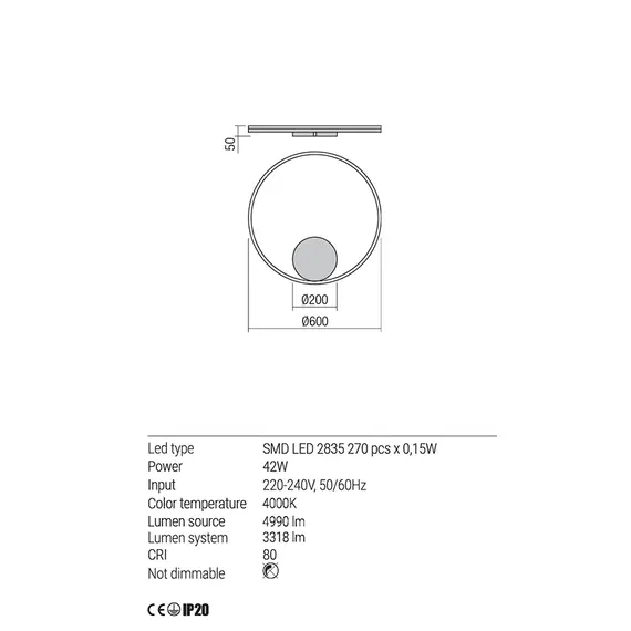 LED Аплик ORBIT 01-1905-TRIAC Redo 42W 4000K D600 BRASS | Osvetlenieto.bg