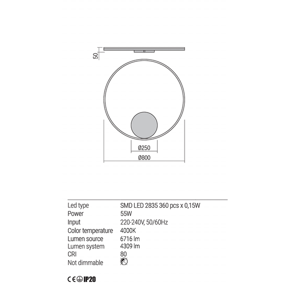 LED Аплик ORBIT 01-1908-DALI Redo 55W 4000K D800 SAND WHITE | Osvetlenieto.bg