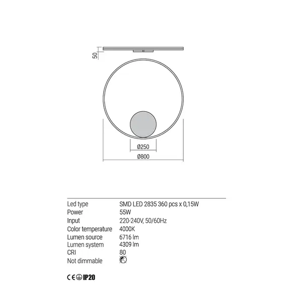 LED Аплик ORBIT 01-1909-DALI Redo 55W 4000K D800 BRASS | Osvetlenieto.bg