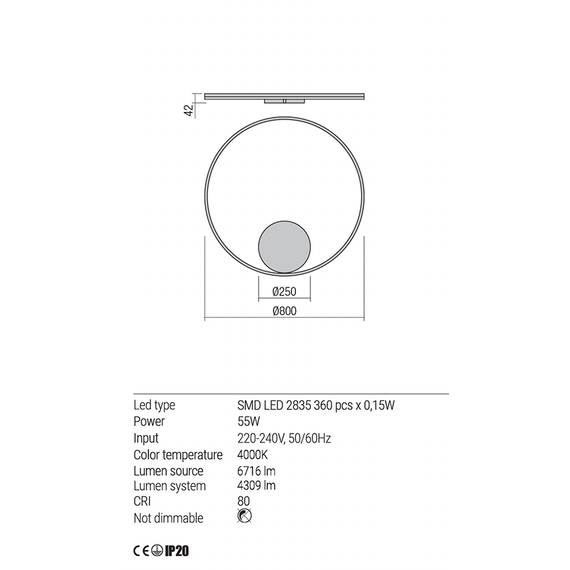 LED Аплик ORBIT 01-1911-TRIAC Redo 55W 4000K D800 INDIRECT BRASS | Osvetlenieto.bg