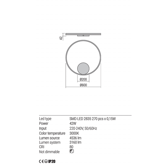 LED Аплик ORBIT 01-1945-DALI Redo 42W 3000K D600 INDIRECT SAND BLACK | Osvetlenieto.bg