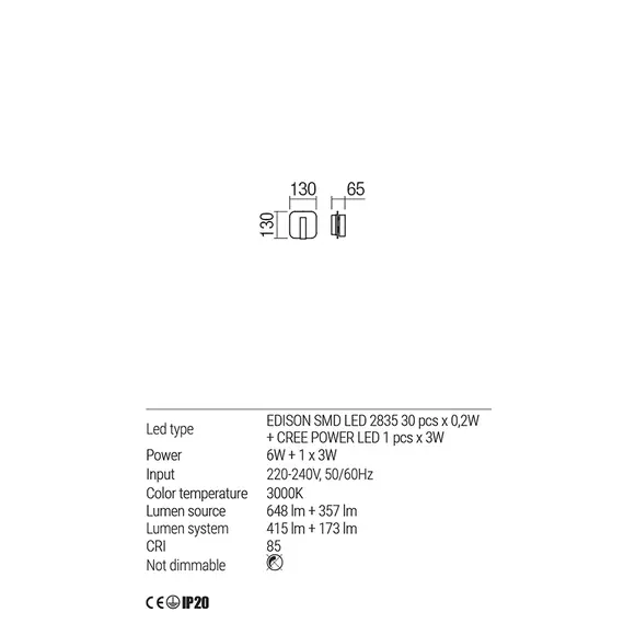 LED Аплик QUDA 01-1492 Redo SQ 1x6W+1x3W 3000K BLACK | Osvetlenieto.bg