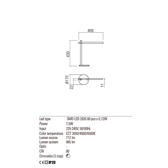 LED Настолна лампа OMEO 01-2213 Redo 7W 3000K-6500K BK | Osvetlenieto.bg