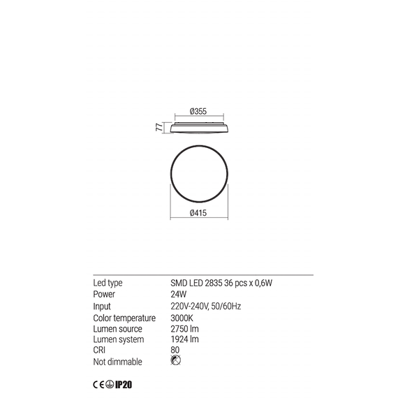 LED Плафон ERIE 01-1679 Redo 24W 3000K IP22 WH | Osvetlenieto.bg