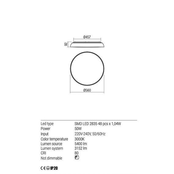 LED Плафон ERIE 01-1681 Redo 50W 3000K IP22 WH | Osvetlenieto.bg