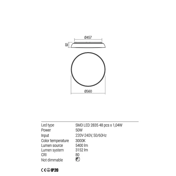 LED Плафон ERIE 01-1682 Redo 50W 3000K IP22 BK | Osvetlenieto.bg