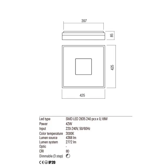 LED Плафон MAYA 01-1998 Redo SQ 43W 3000K GD | Osvetlenieto.bg