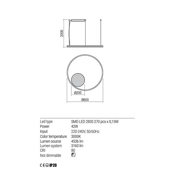 LED Полилей ORBIT 01-1711-DALI Redo 42W 3000K D600 BRASS | Osvetlenieto.bg