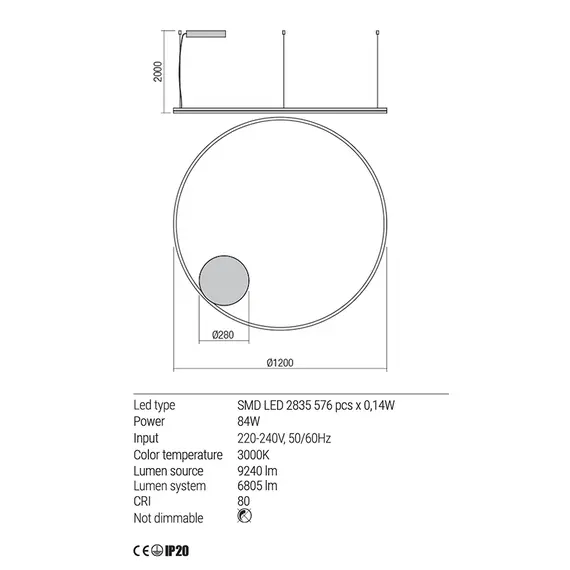 LED Полилей ORBIT 01-1716-TRIAC Redo 84W 3000K D1200 SAND WHITE | Osvetlenieto.bg